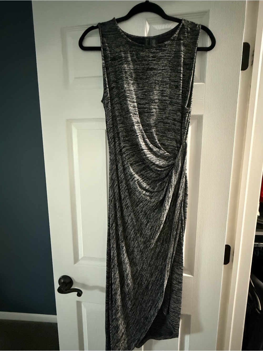 Sleeveless Gray Draped Midi Dress